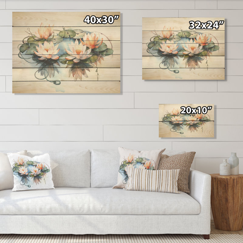 Natures Lotus Lilly Pads - Art mural en bois de lotus sur bois de pin naturel, H 10 po x l 20 po