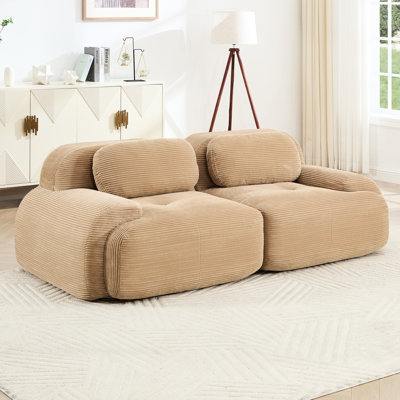 82'' Corduroy 2 Modular With Camel Color, Curved And No Assembly In Needed, Slip Base For Comfortable Seating