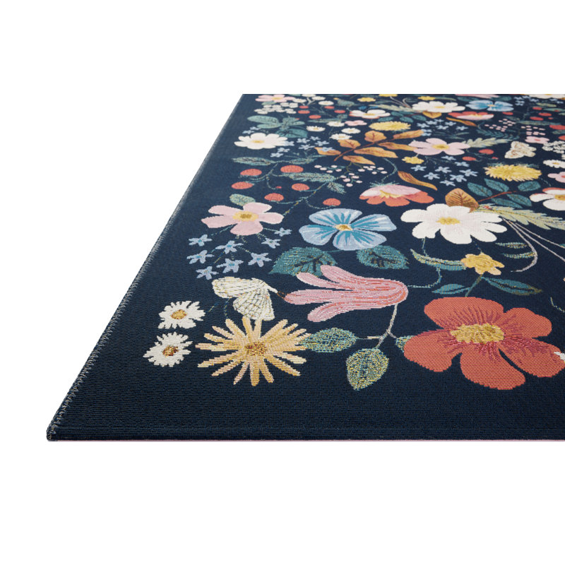 Black Floral Synthetic Indoor/Outdoor Accent Rug 2'-5" x 3'-11"