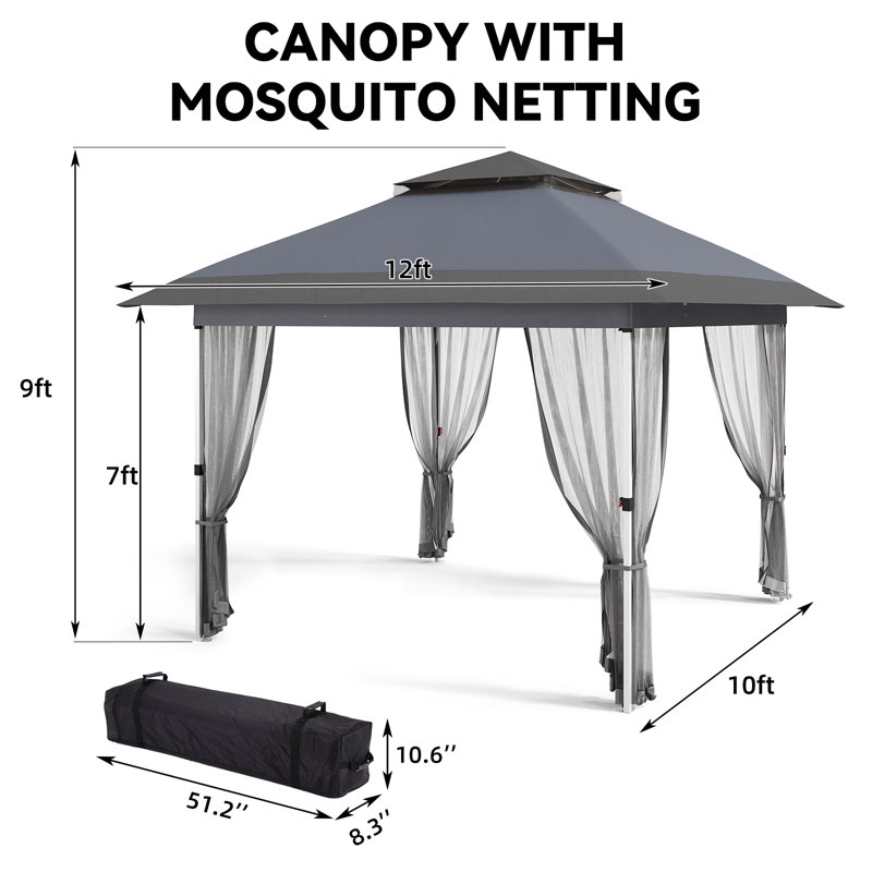 Auvent d'extérieur avec rideaux Gazebo, 11,83 pi x 11,83 pi, Gris