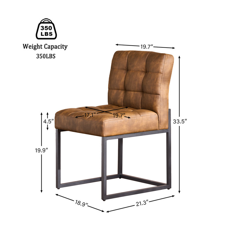 Coffee Faux Leather Dining Chairs Set of 4, Mid-Century Modern Dining Room Chairs with Armless, Checkered Kitchen Chair with Metal Legs