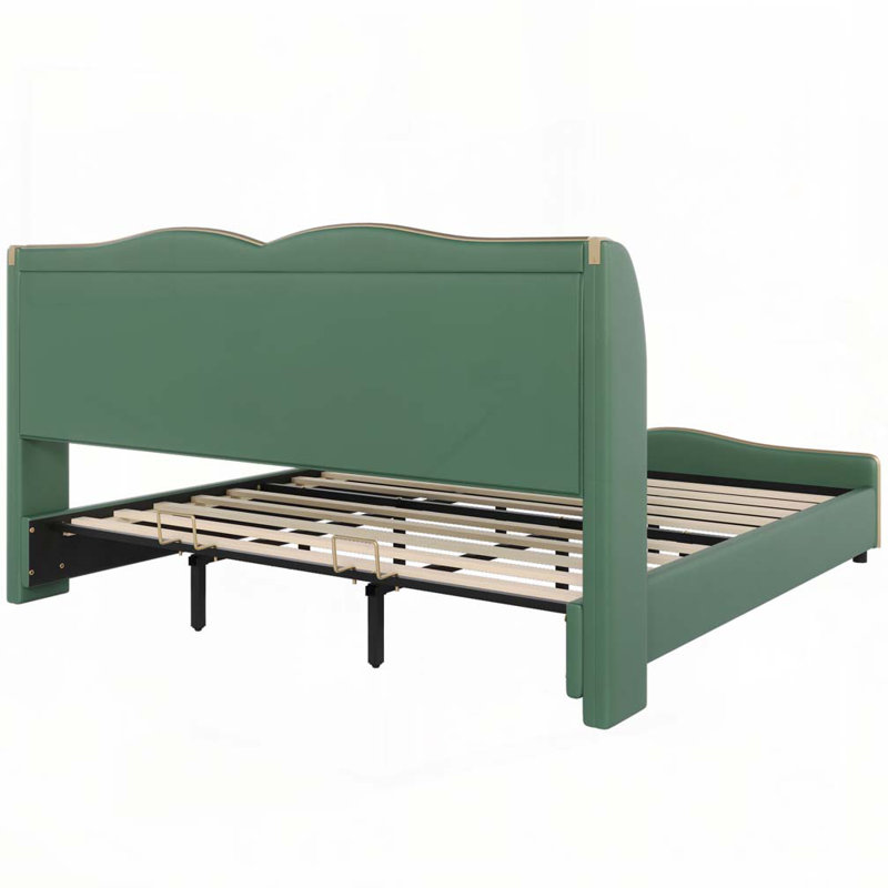 Leather Upholstered Bed Frame, King, Green