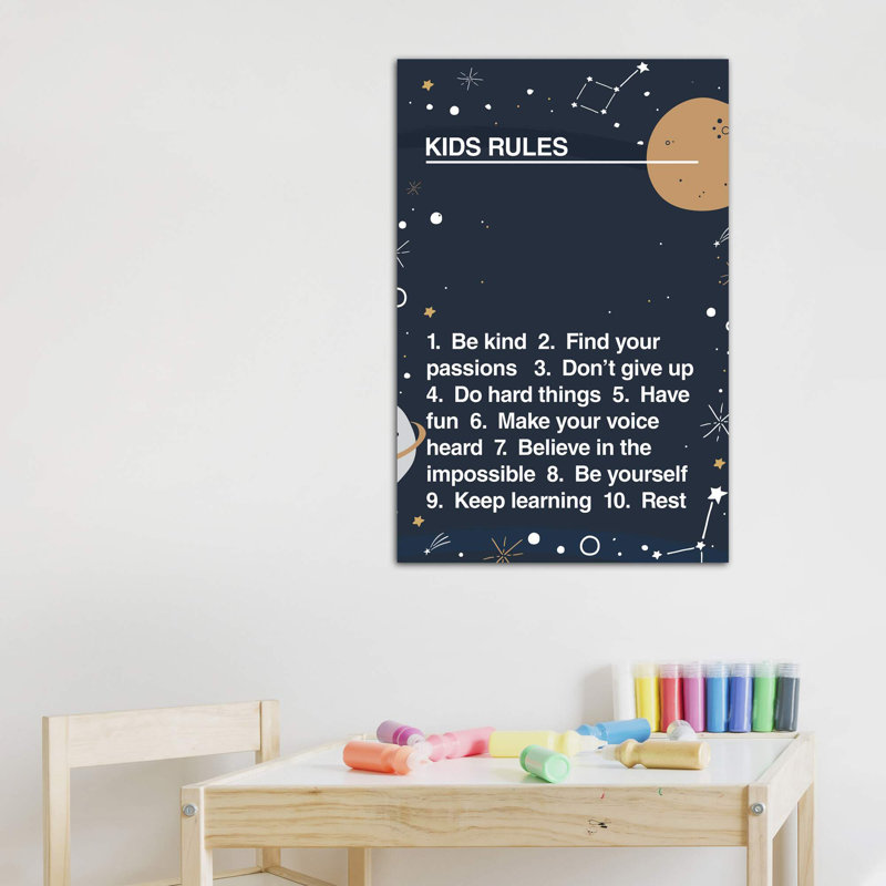 Kids Rules - impression d'art textuel, Pas de tapis, Toile tendue, H 48 po x l 32 po x P 1,5 po