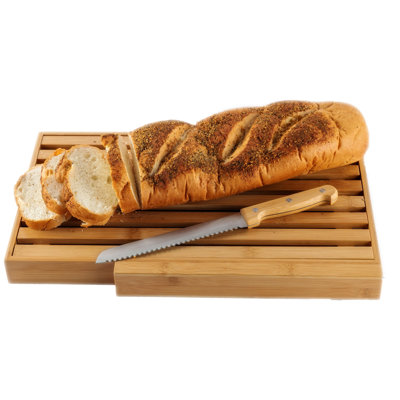 Large Bamboo Bread Board With Large Bread Knife And Crumb Catcher, Bread Slicer, Bread Slicer For Homemade Bread