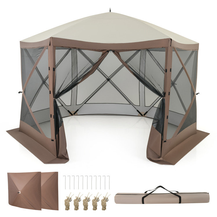 Pop-up Gazebo 6-sided Instant Setup Screen House Hub Tent with Mesh Netting Walls