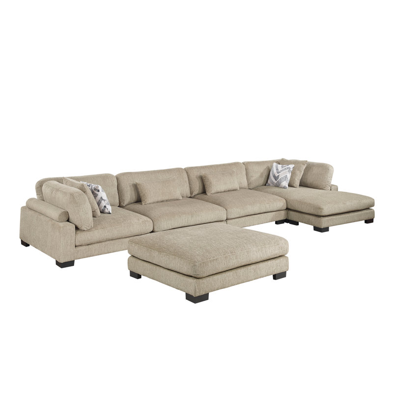 Canapé modulaire 5 pièces avec méridienne et repose-pieds Dickinson, Brown Microfiber / Microsuede, 34.5" H x 180" W x 90" D