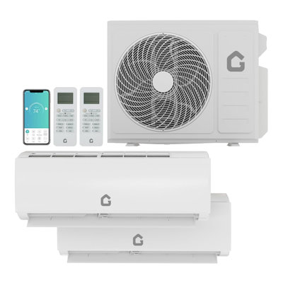 Mini climatiseur à deux zones 20000 BTU, 20 SEER2 208 / 230V WiFi AC mural, onduleur avec réfrigérant R454B, 9000 + 9000 BTU système de refroidissement / chauffage jusqu'à 800 pieds carrés, pompe à chaleur préchargée