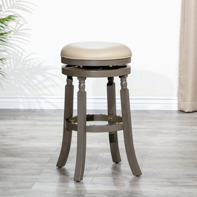 Tabouret de bar 30 po, finition gris patiné, siège en cuir gris français