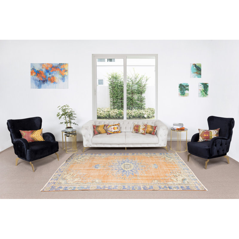 Tapis turc Oushak noué à la main avec motif de médaillon