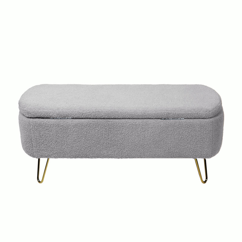 Cassiopia Modern Upholstered Storage Ottoman Bench with Faux Fur, Entryway Bench with Hidden Storage, Gray Faux Fur
