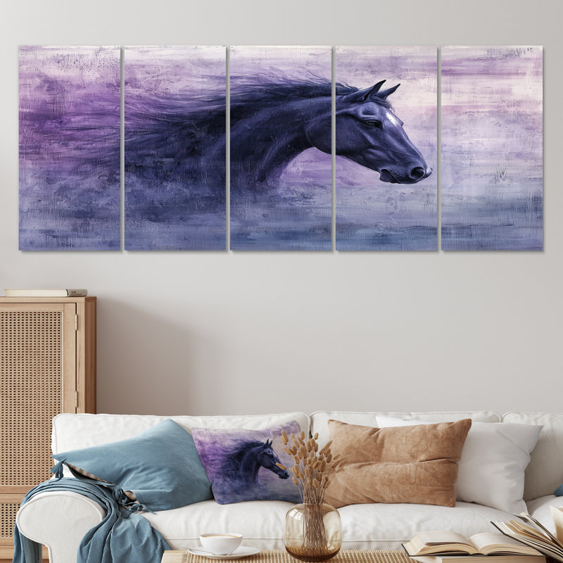 Lavande, rêve, cheval, harmonie III - cheval, art mural - décoration murale moderne, H 32 po x l 80 po