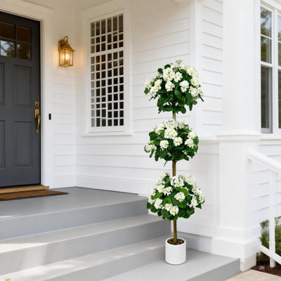 5FT Meter Artificial Plastic And Silk Three Ball Topiary Tree In A White Pot For Indoor And Outdoor Decoration