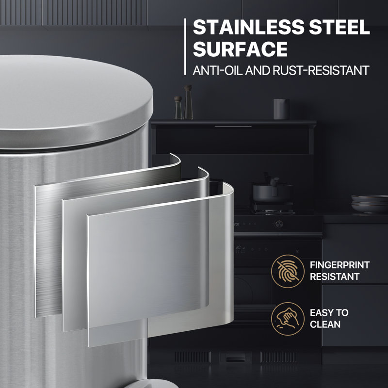 1.3 Gallon Brushed Stainless Steel Step Trash Can