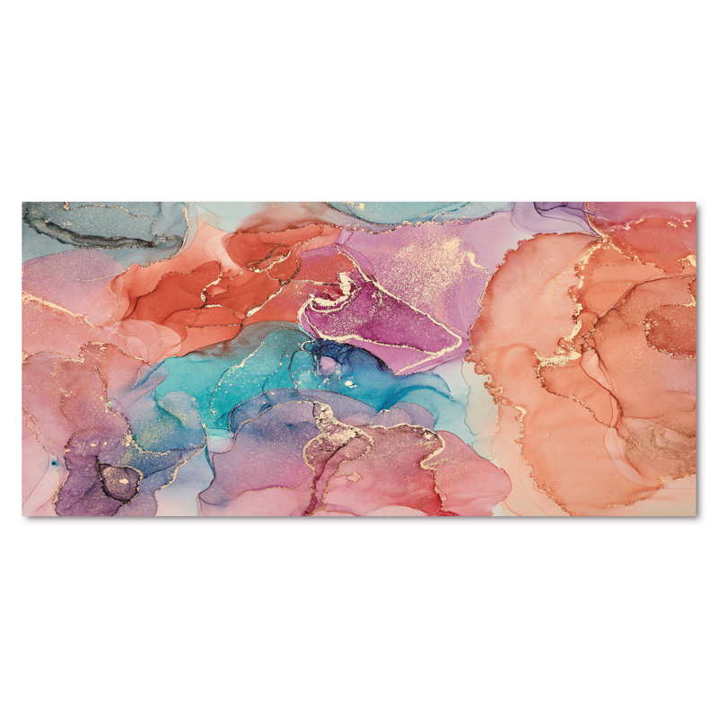 Bleu et brun, luxe abstrait, fluide, peinture à l'huile - Peinture sur toile, H 28 po x l 60 po, Toile tendue