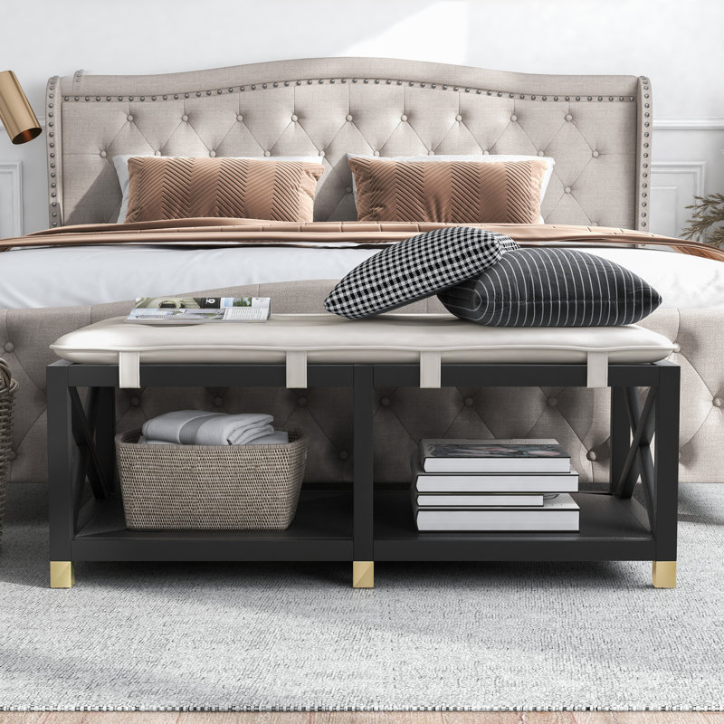Faux Leather Upholstered Storage Bench, White