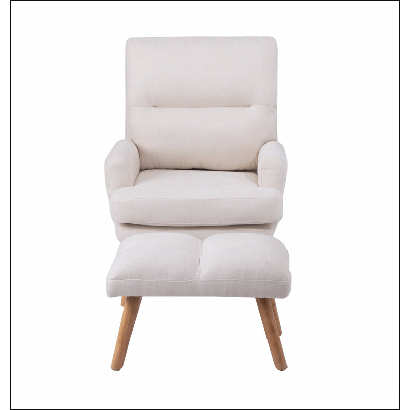 Chaise d'appoint avec repose-pieds, fauteuil en tissu avec pieds en bois et dossier réglable