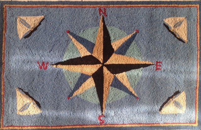 Tapis décoratif bleu en laine crocheté à la main Hambleton, Rectangle 3 pi x 5 pi