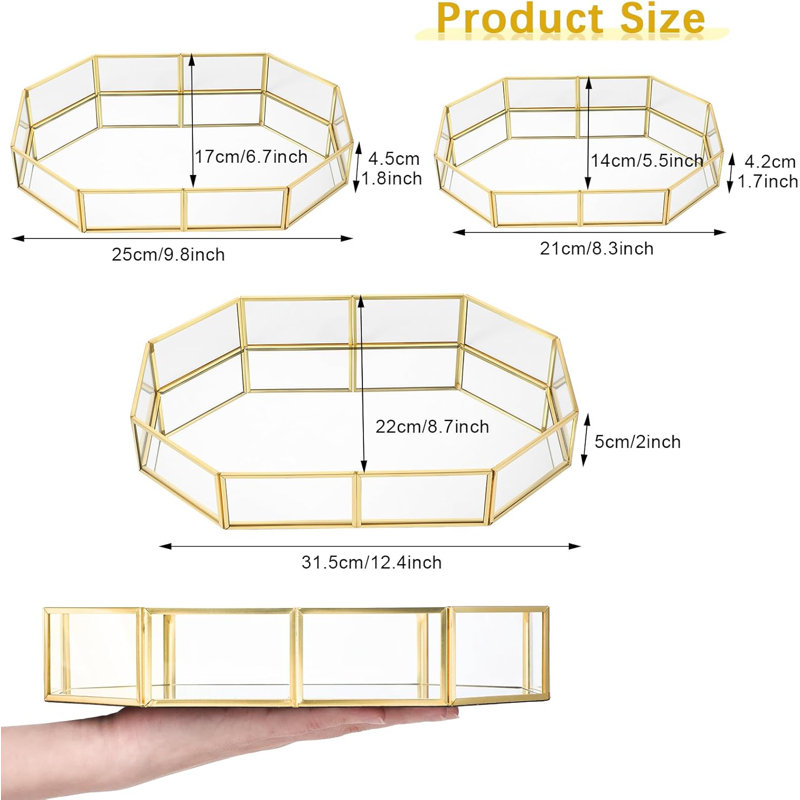 3-piece Gold Mirror Vanity Tray Set
