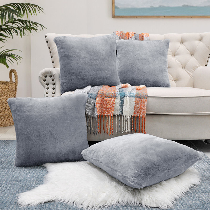 Housse de coussin réversible en fausse fourrure, Gris foncé