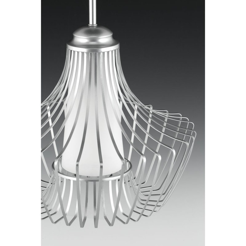 Luminaire suspendu géométrique unique à 1 lumière Berkowitz, Argent métallique