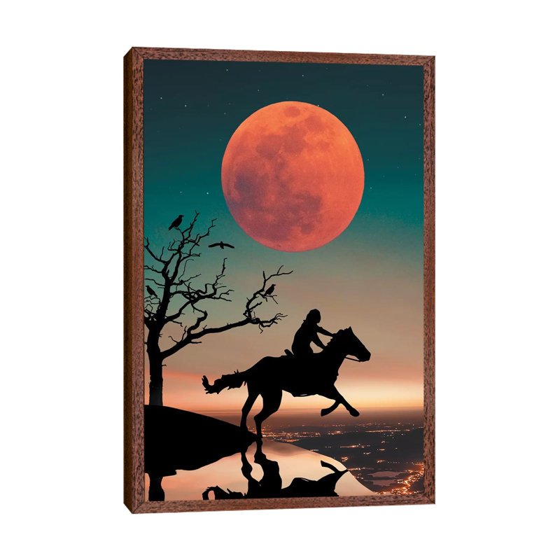 Red Moon Horse by Zenja Gammer - Print on Canvas, Classic Brown Wood Framed, 66.04 cm H x 45.72 cm W