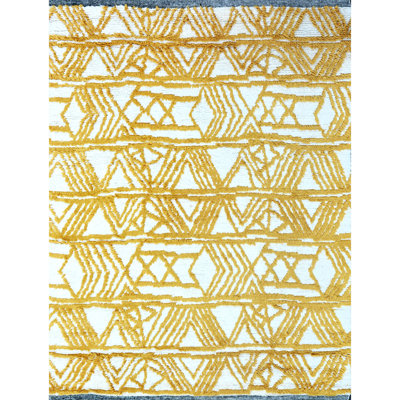 Wool Geometric Area Rug in Ivory/Gold