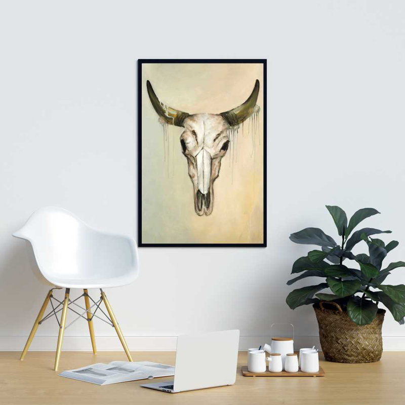 «Color Fading Bull Skull» - Brun, toile de fond encadrée