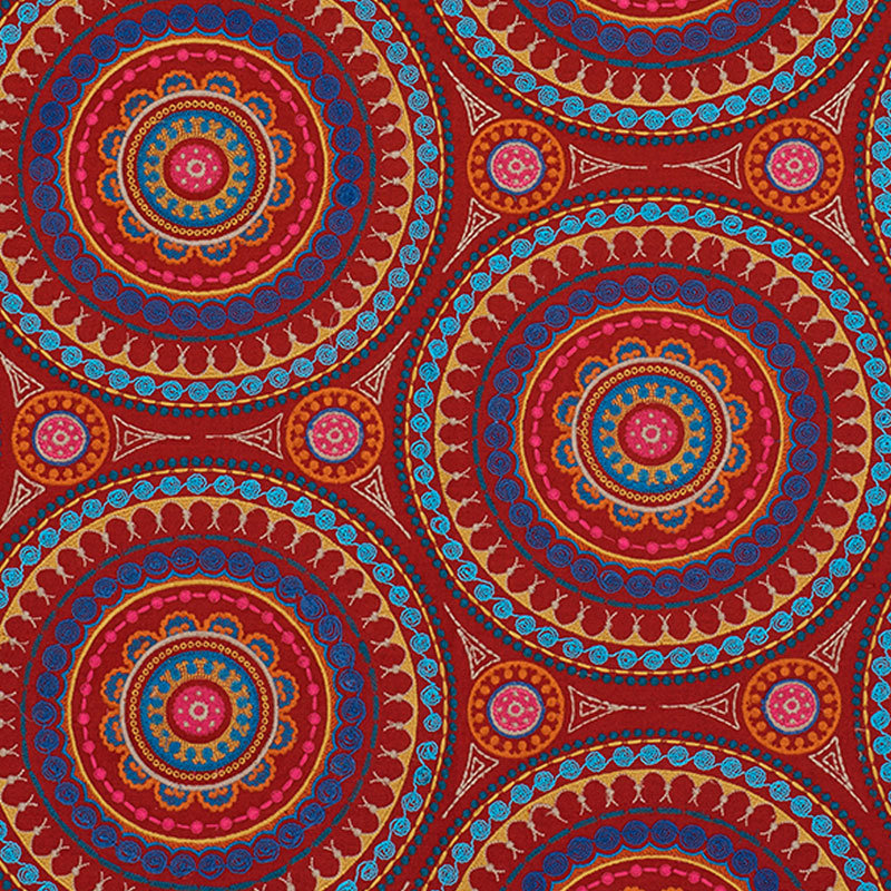 Tissu de broderie Idris, Red/Multi