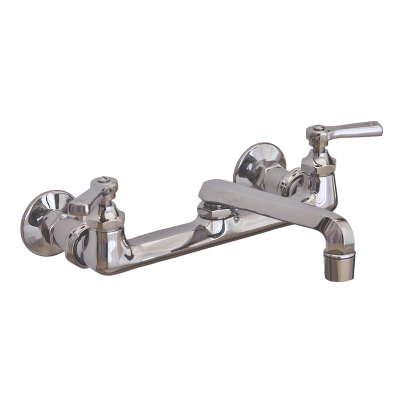 P1045 Mississippi Kitchen Faucet 2.25" Wall Mount, 8" Centers With Lever Handles and Spout Extension, Matte Nickel