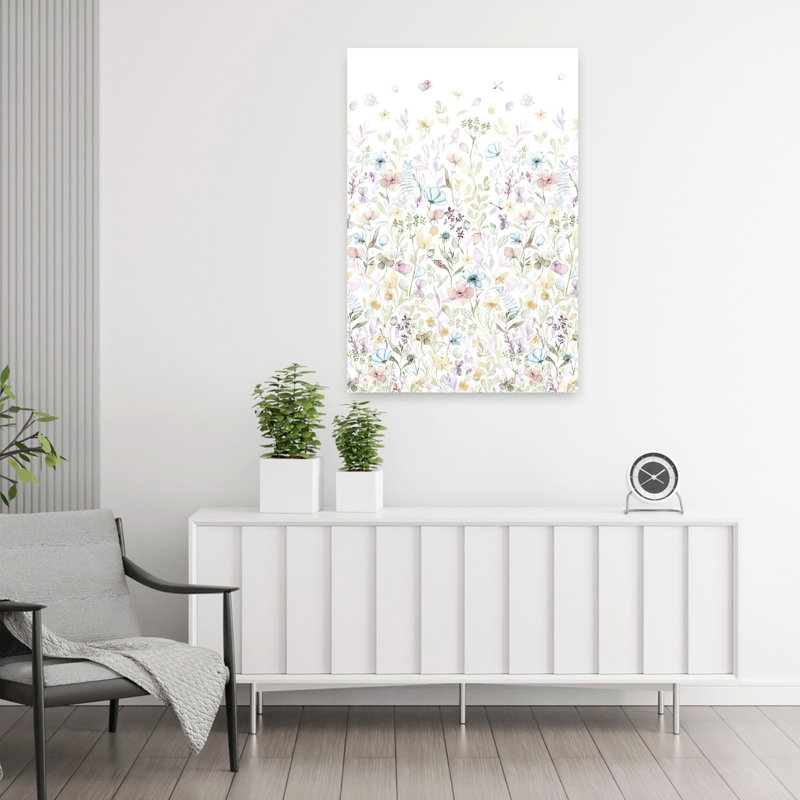 Art contemporain, art mural délicat abstrait avec fleurs printanières, H 36 po x l 24 po