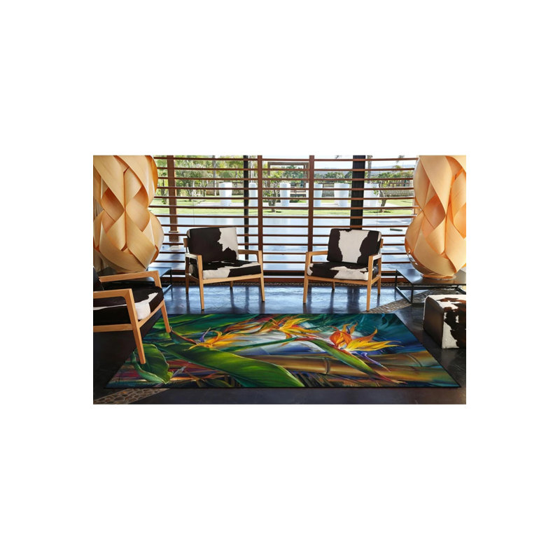 Forest Nature Leafy Patterned Woven Base And Decorative Washable Carpet, Rectangle 3'4" x 5'