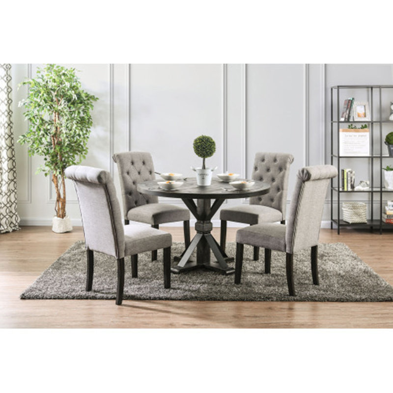 Ensemble de 2 chaises d'appoint capitonnées à boutons en lin massif, Gris clair