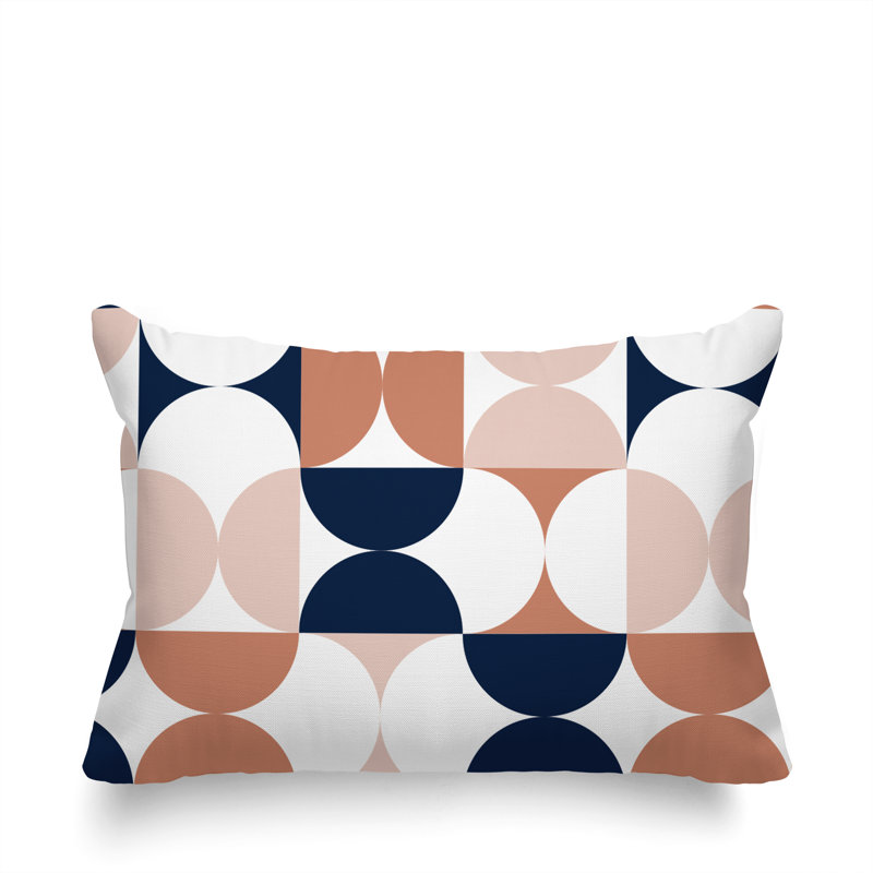 Griffin Geometric Minimalist Indoor/Outdoor Throw Pillow, Salmon/Navy Blue