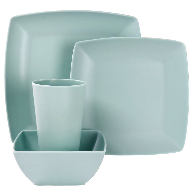 Mint Square Melamine Dinnerware Set, Service for 4
