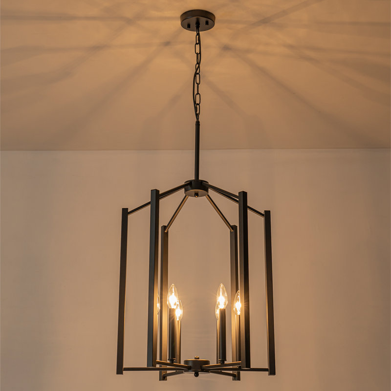 Lustre suspendu cage géométrique 6 lumières à intensité variable noir, Noir mat