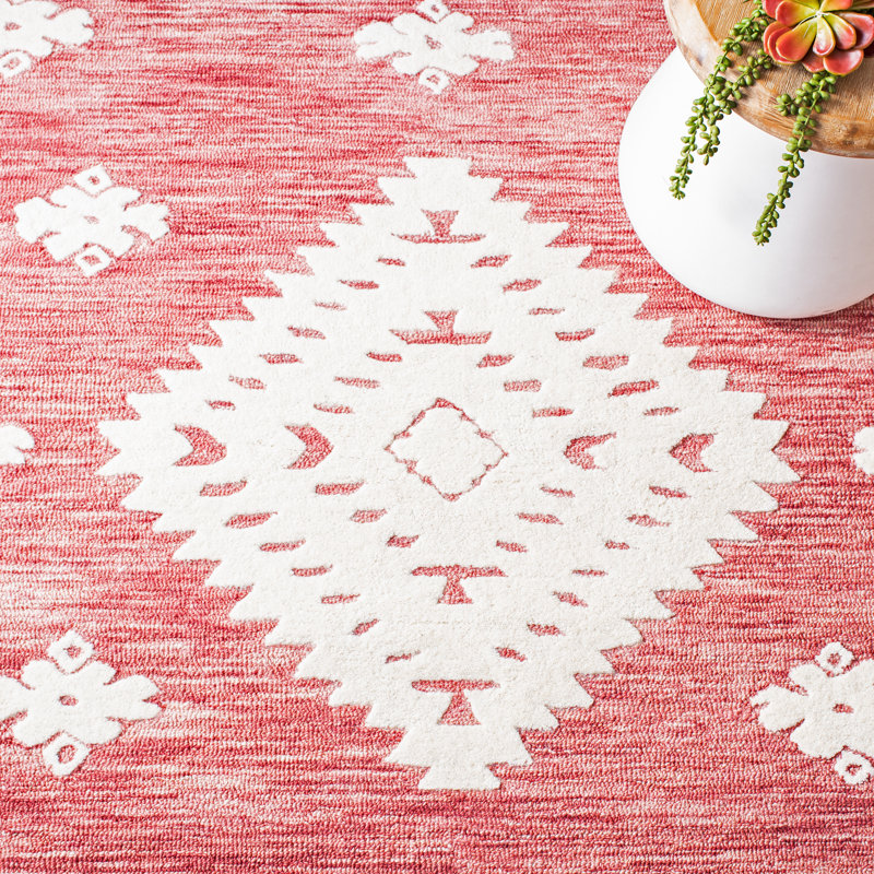 Hand Tufted Wool/Cotton Southwestern Rug in Rust, Rectangle 3' x 5'