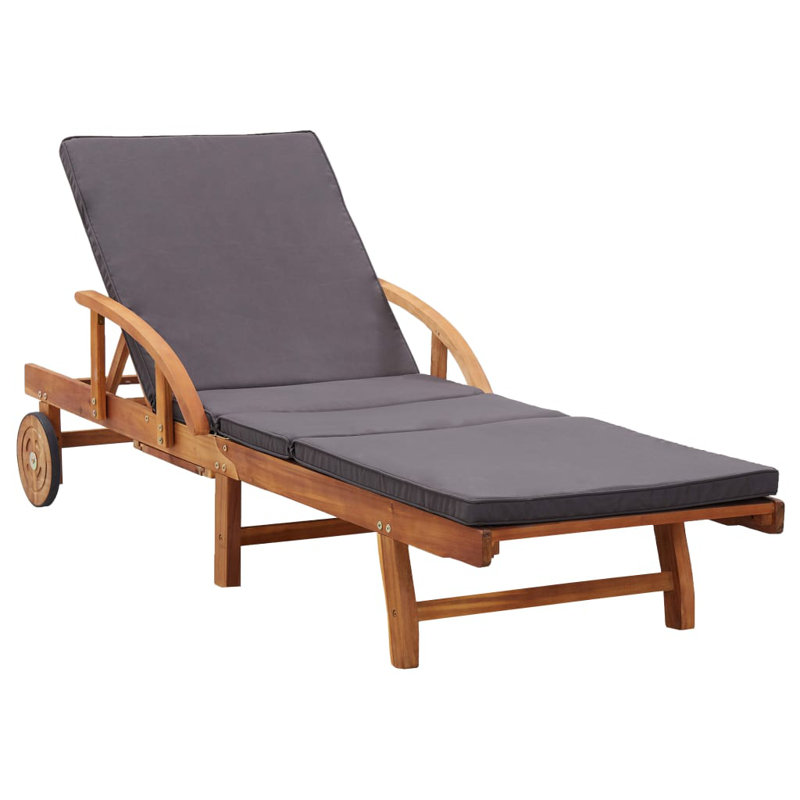 vidaXL Sun Lounger Natural and Dark Grey Solid Acacia Wood, 100% polyester