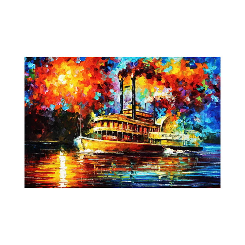 «Steamboat» par Leonid Afremov - impression d'art graphique, Toile tendue, H 18 po x l 26 po x P 1,5 po