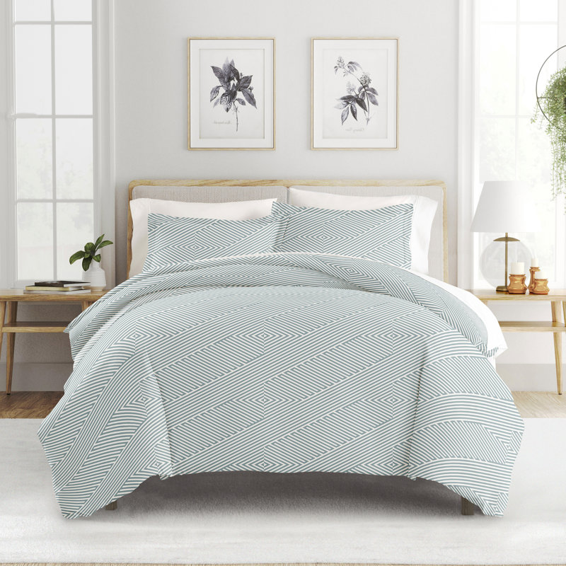  Ensemble de housse de couette moderne à motif diagonal, Édredon pour lit simple + 1 taie décorative stan