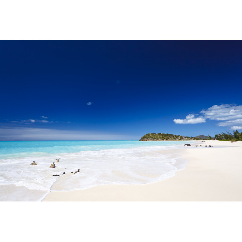 Plage blanche propre des Caraïbes avec ciel bleu par Michaelutech, H 12 po x l 18 po