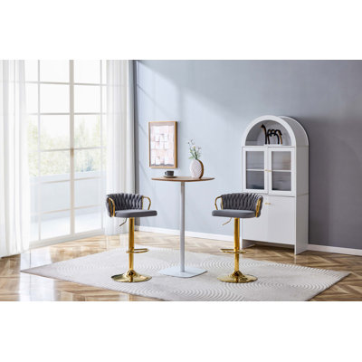 Ensemble de 2 tabourets de bar en velours tressé de luxe moderne avec hauteur réglable, base en métal doré et dossier en corde tissée, chaise de bar pivotante rembourrée pour îlot de cuisine ou bar pour la maison