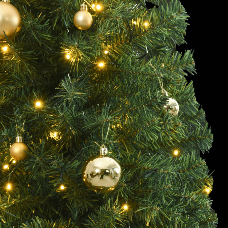 Mince arbre de Noël artificiel, H 9,8 pi, avec 150 DEL et 61 boules dorées / bronze, Vert