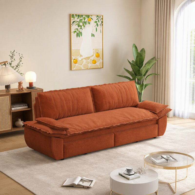 Canapé-lit gigogne Queen de 186 cm (73,2 po), canapé-lit convertible 3 en 1, causeuse multifonctionnelle en velours côtelé orange