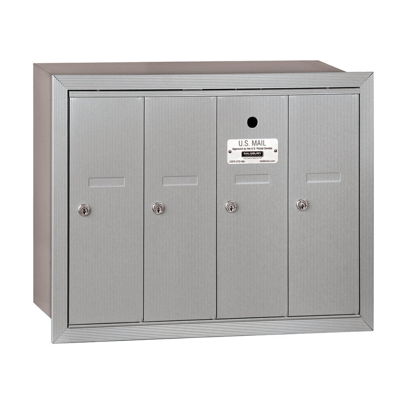 4 Door Front Load Vertical Mail Center Multi-Unit Mailbox, Aluminum
