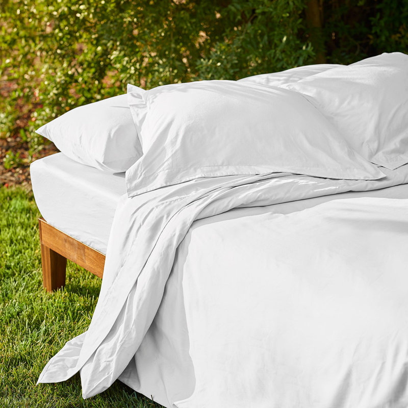 Sunrise Sateen Sheet Set, White, Queen Sheet Set with 2 Pillowcases