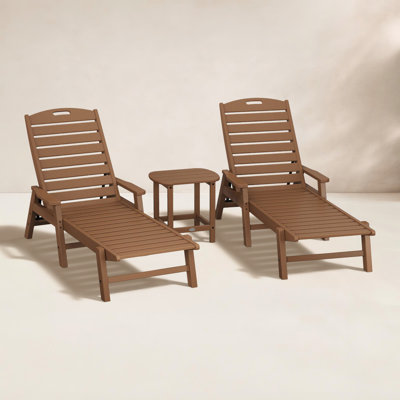 Nautical 3 Piece Chaise Lounge Set with Side Table