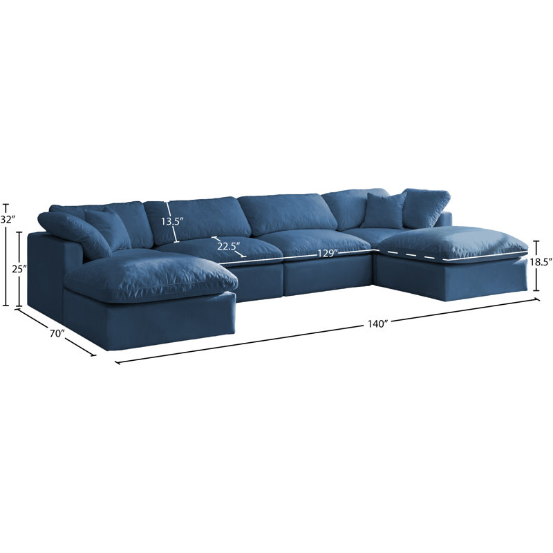 Atis Velvet U-Shaped Sectional Reversible, Navy Velvet