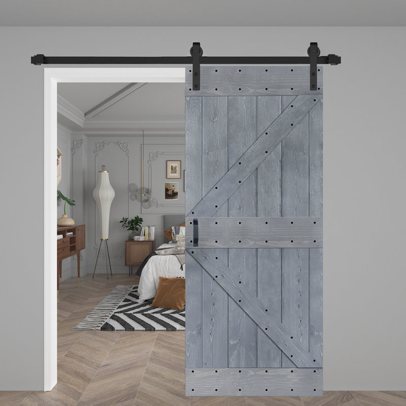 Panneau de bois massif peint avec trousse de quincaillerie d'installation, 36 po x 84 po x 1,5 po, Gris