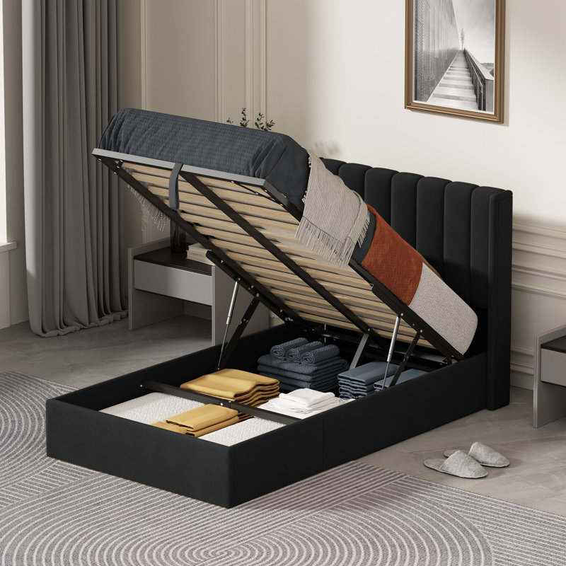 Lit plateforme avec rangement Daizia, Simple, Noir