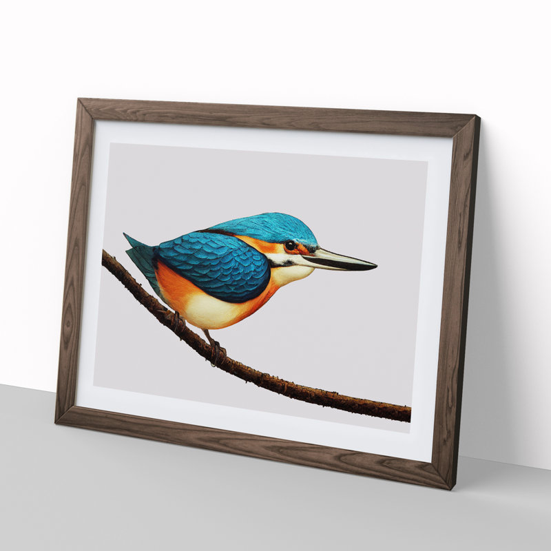 Dreamy Kingfisher Bird 1 Piece Single Picture Frame Painting, 46cm H x 64cm W x 2cm D, Walnut